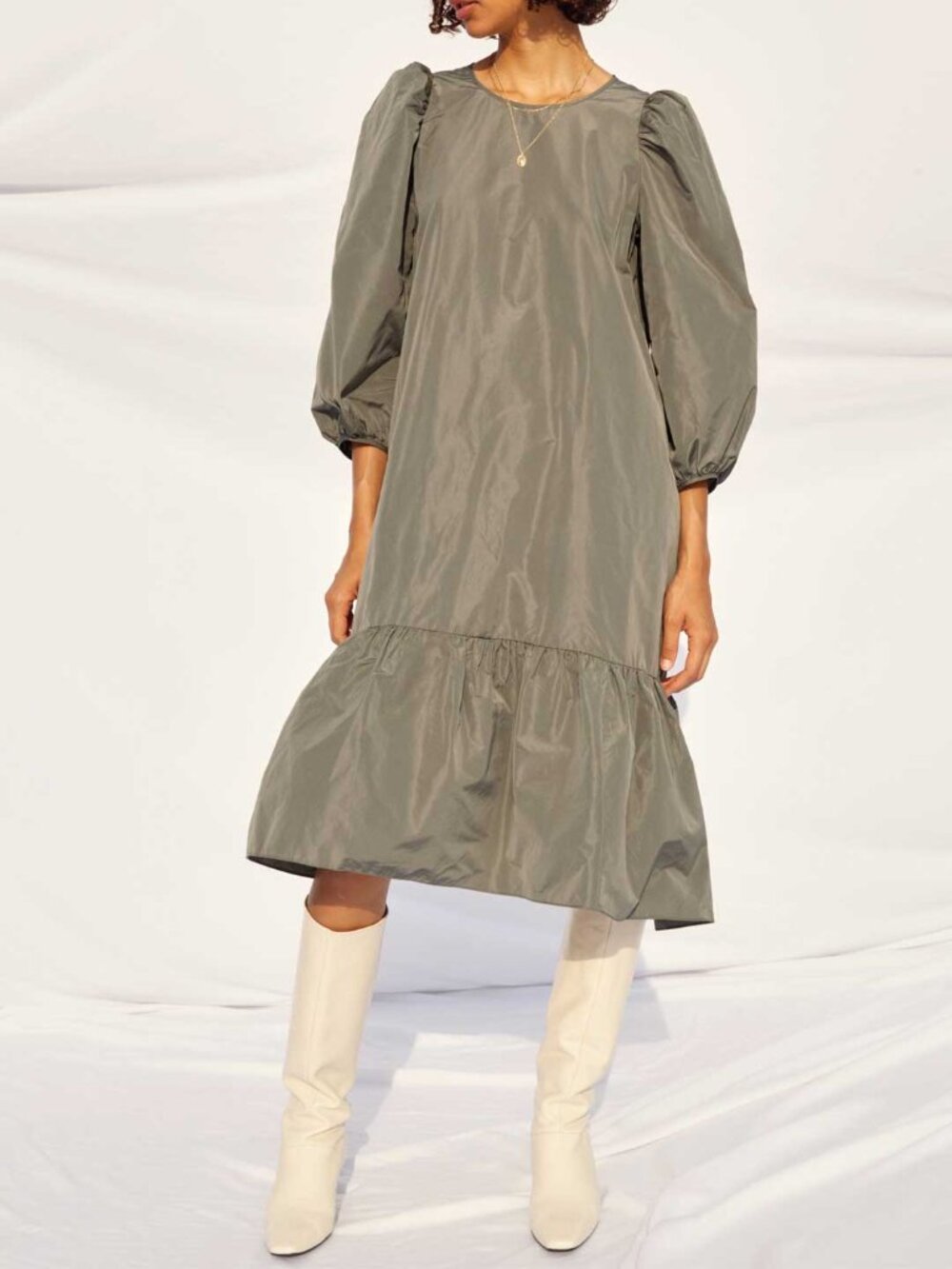 Aritzia Wilfred Sedona Puff-Sleeve Taffeta Midi Dress XS